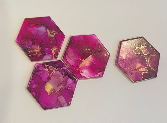 Magenta and Gold Resin Coasters